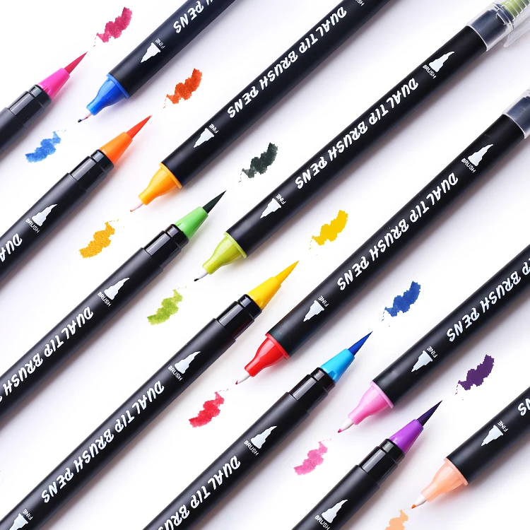 Jikolililili Real Brush Pens, Flexible Nylon Brush Tips, Professional Watercolor Pens for Painting, Drawing, Coloring with Water Brush, Size: 24