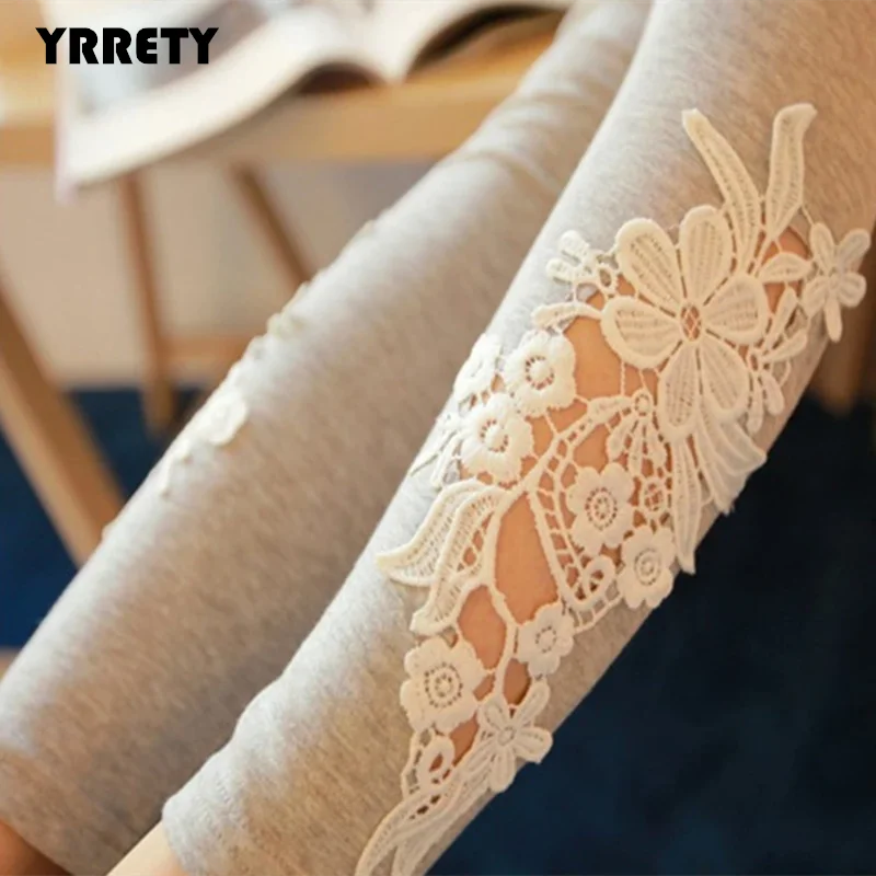 
YRRETY Hot Sale Lace Knitted Cotton Casual Women Comfort Soft Stretch Embroidery Leggings Pure Colour High Elastic Pants 