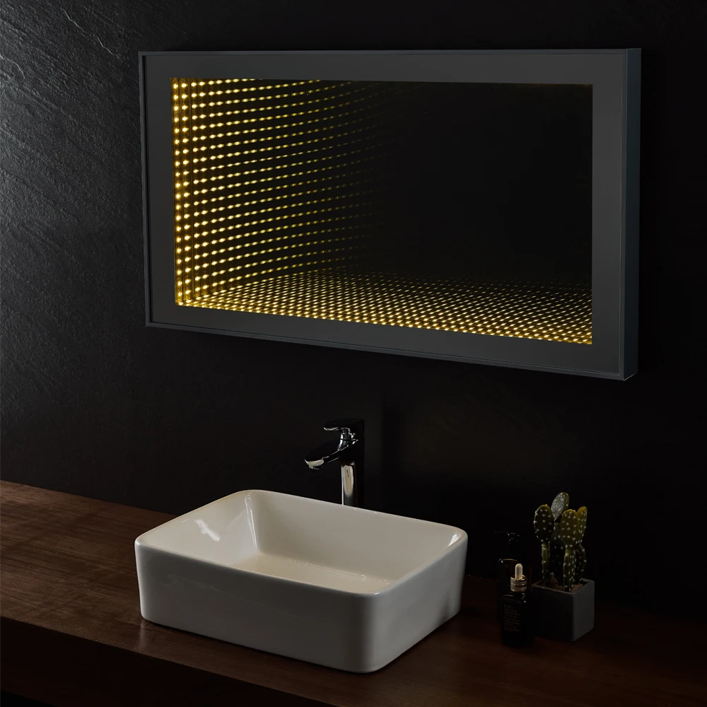 Wall Mounted Matt Black Aluminum Frame Led Tunnel Bathroom Mirror Buy