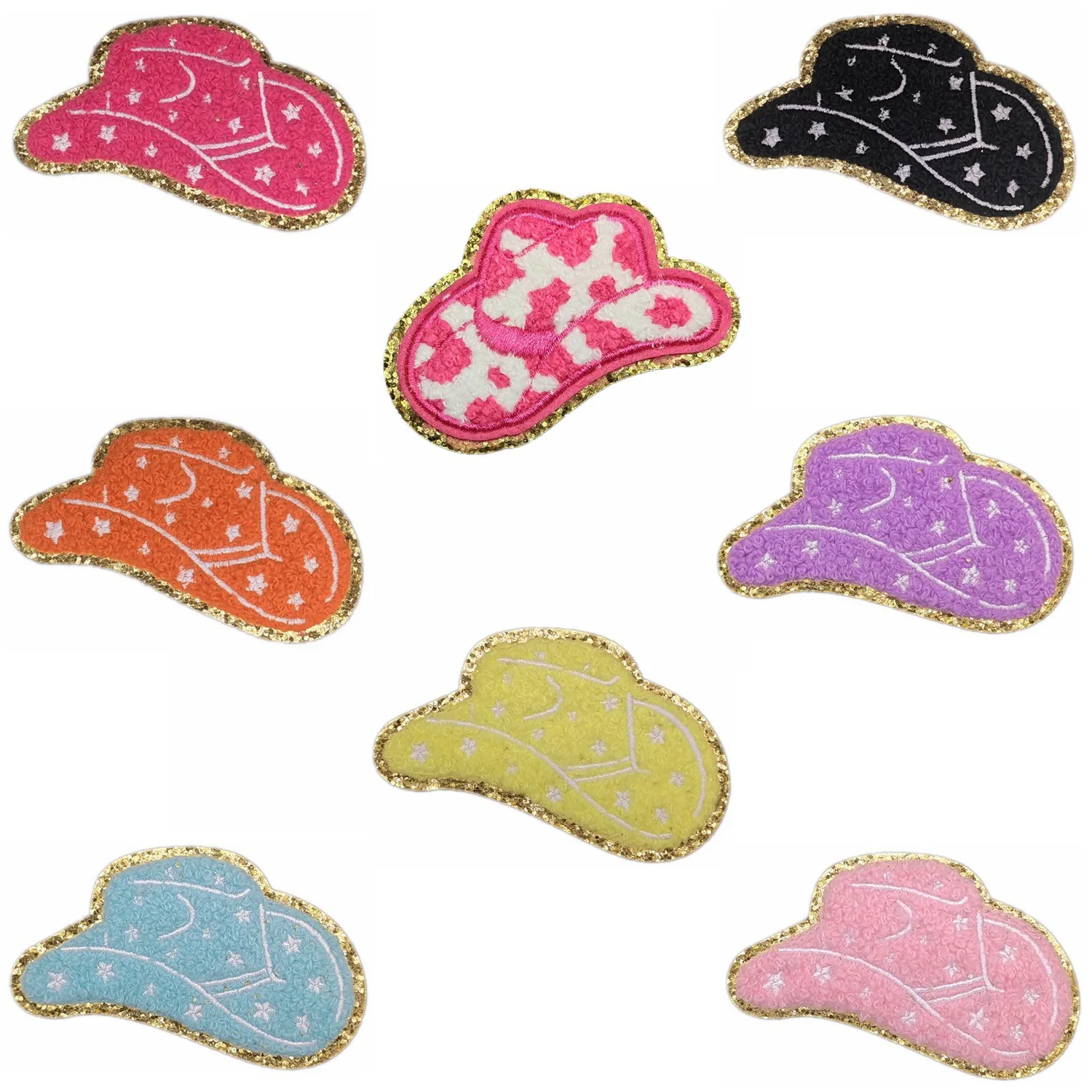 Custom Chenille Patches No Minimum Cow Hats Embroidered Patches Cowgirl Towel Chenille Patch for Clothing