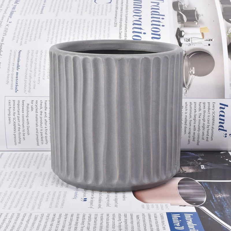Cylinder ceramic candle container striped candle holders home decor