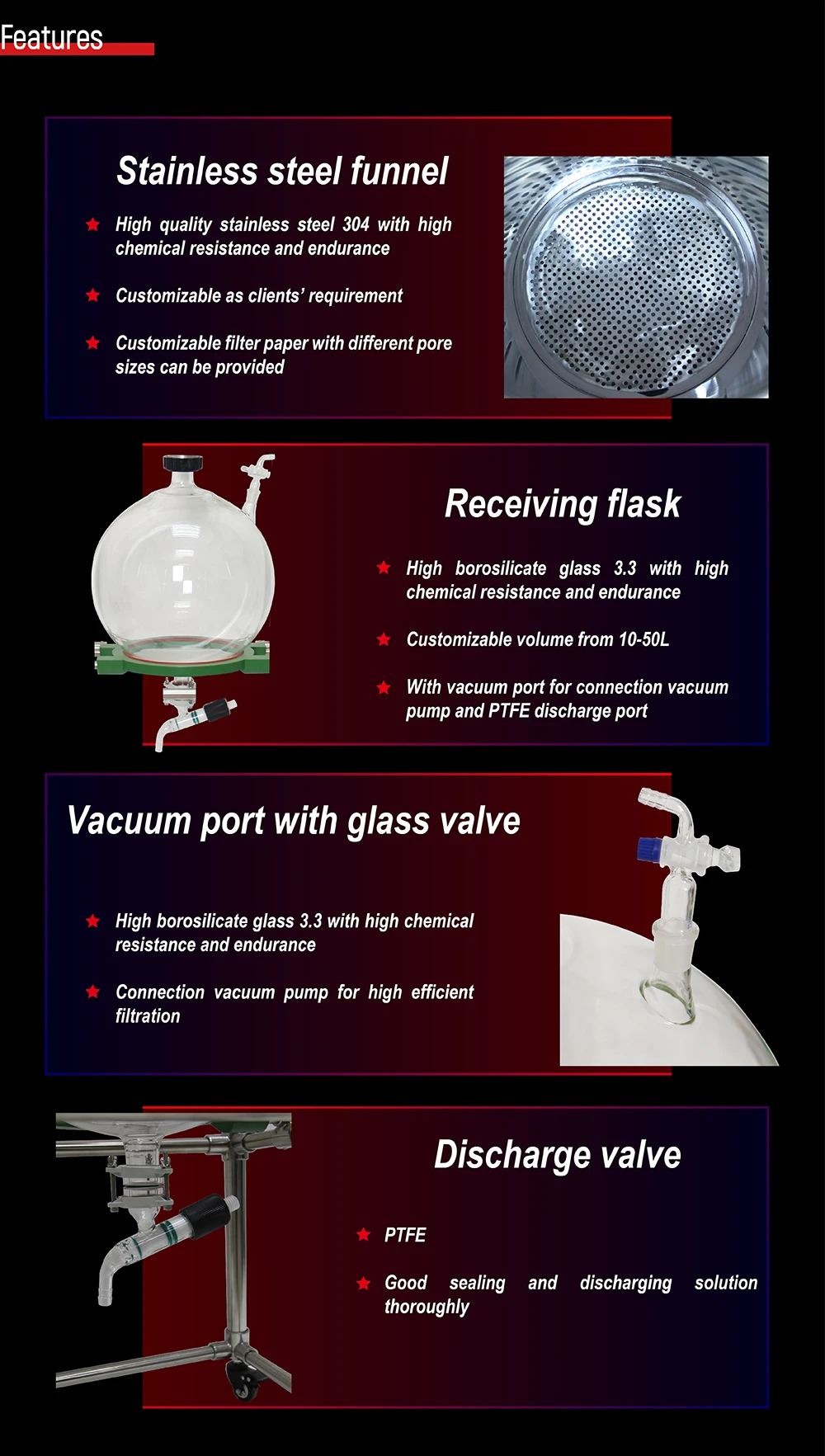 20l vacuum filtration glass filter funnel