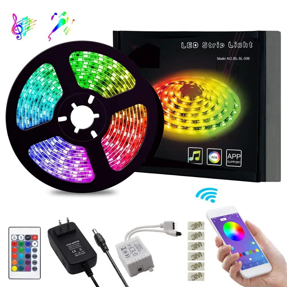 App control bluetooth music led strip SMD 5050 30 led/meter 5m set, sound control smart led strip RGB 16 million color change