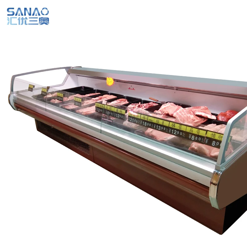 Supermarket Open Counter Top Fresh Meat Display Refrigerator Case