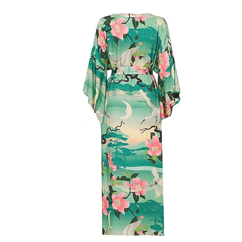 Kimono Swimsuit Coverup Floral Print Short Sleeve Loose Open Front