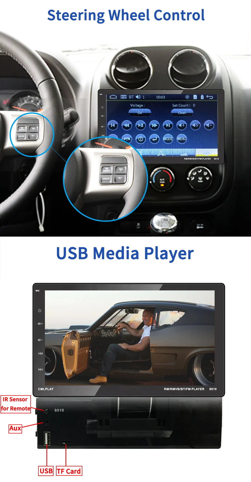 Bosstar 10inch Car Mp5 Radio Dvd Player With Mirror Link Adjustable