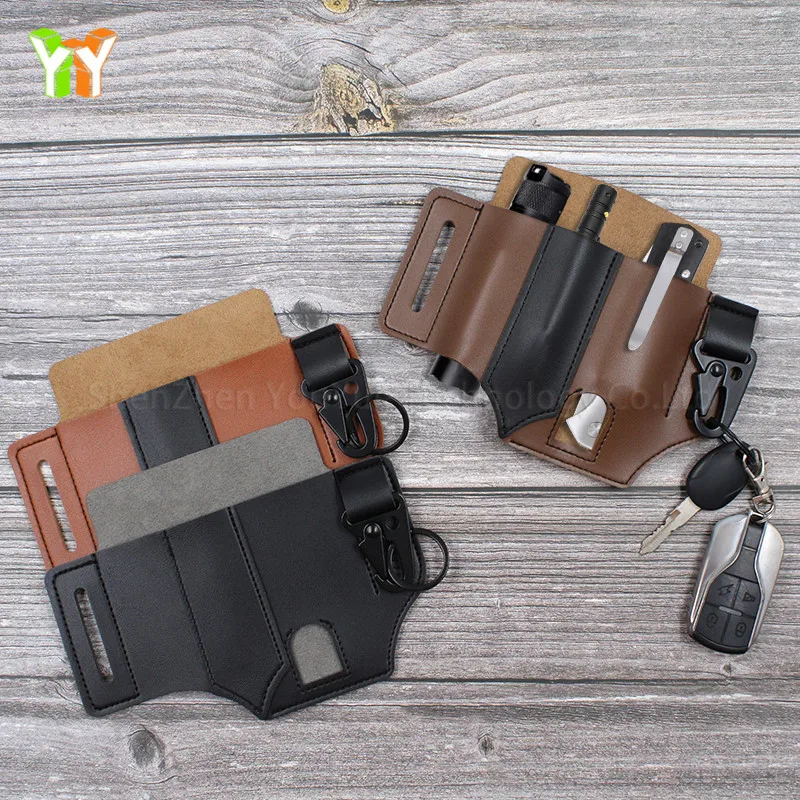 Funda De Cuero Para Multiherramienta EDC - Con Trabilla Para Cinturón, Cuero Genuino, Para Cuchillos, Linternas Y Bolígrafos