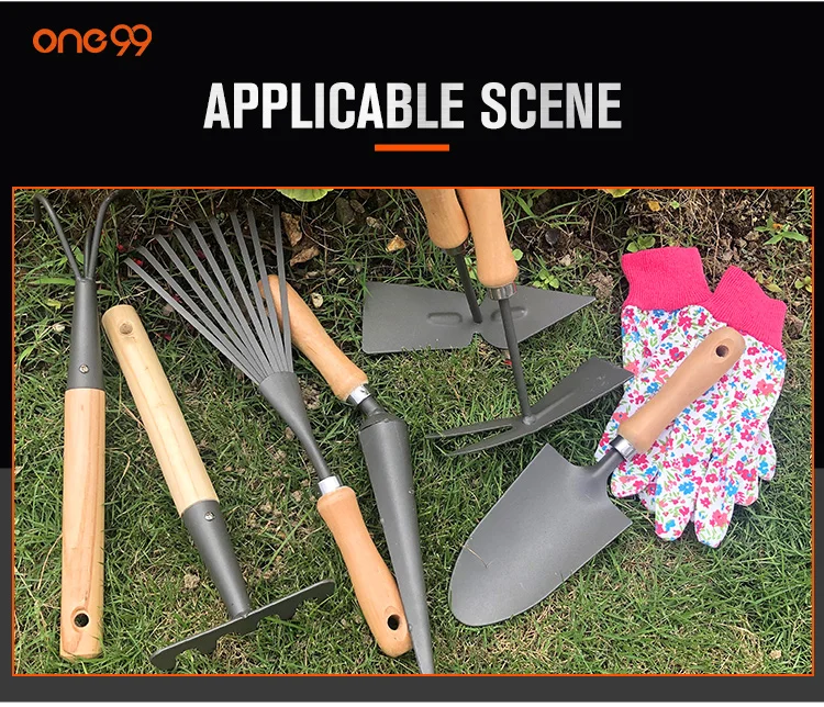 One99 Wooden Garden Tools Set Custom Hand Tools 7pcs Powder Coating