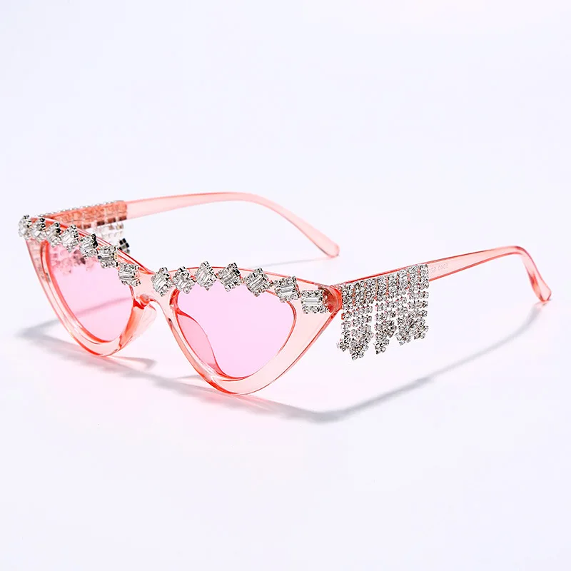 Finewell 2021  custom fashion diamond glasses chains cat eye shades sunglasses women