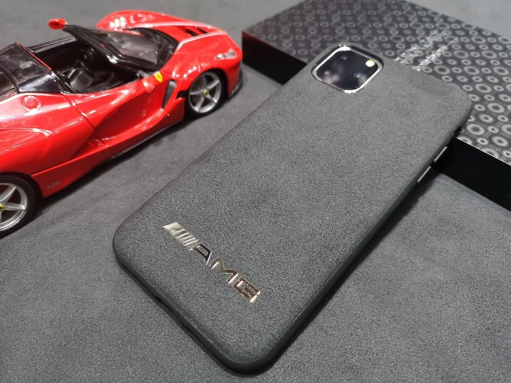 Custom most durable embossed Flipping Fur Suede car logo series mobile phone case plain mobile cover for iphone