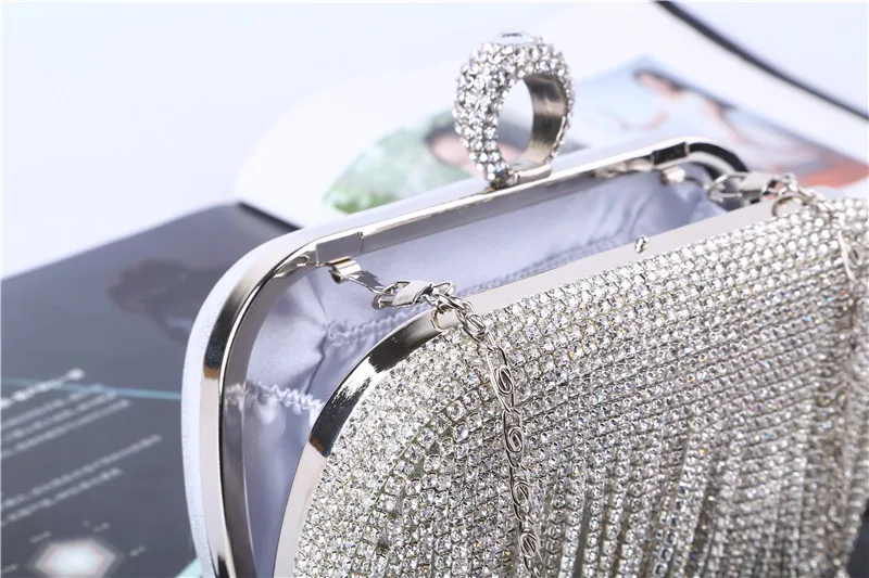 Rhinestone Crystal Tassel Evening Clutch Bag