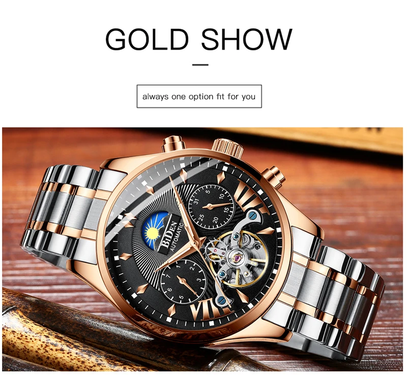 Biden Men Automatic Mechanical Watch Fashion Tourbillon Selfwind