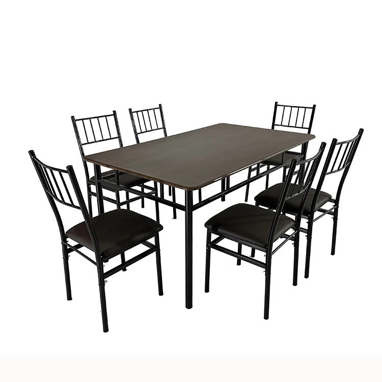 simple design wooden dining table set with 6 PU cushion seats dining room set in restaurant/living room