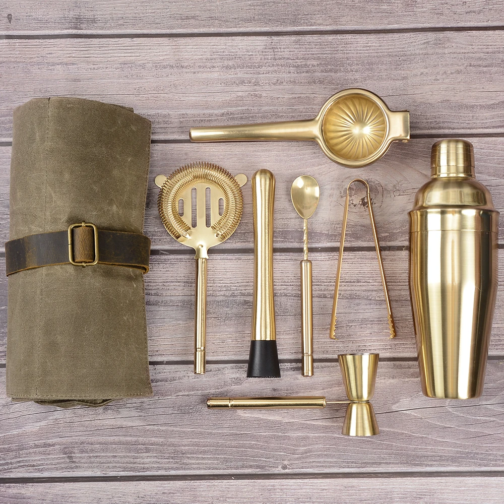 Gold Stainless Steel Bartender Set Roll Bag Bartender Travel Bag For