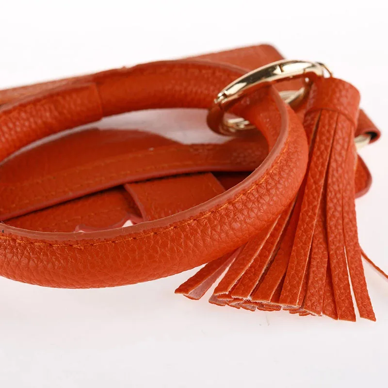 Pu Leather Round Keychain Bracelet With Matching Wristlet Wallet For