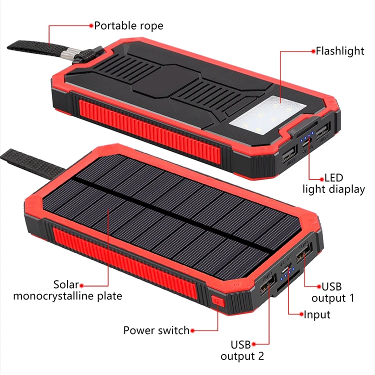 Solar Power Bank 15000mAh Portable Power Bank Solar Phone Charger Fast Charger Dual USB for Smartphones Tablet - ANKUX.COM