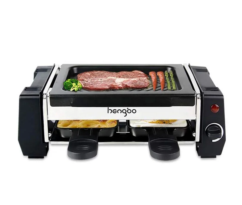 
2 Mini Pans 500W Mini Indoor with Non-Stick Coating Grill Plate Flat & Ridged Surfaces bbq Raclette Grill 