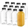 12-Pack,16 oz Clear Plastic Square Drink Bottles for Storing Homemade Juices,water Smoothies,Tea