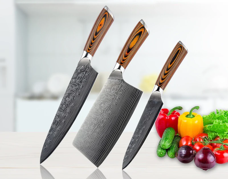 Wooden Handle Kitchen Knife Set 3 Piece Including Chef Knife,Butcher