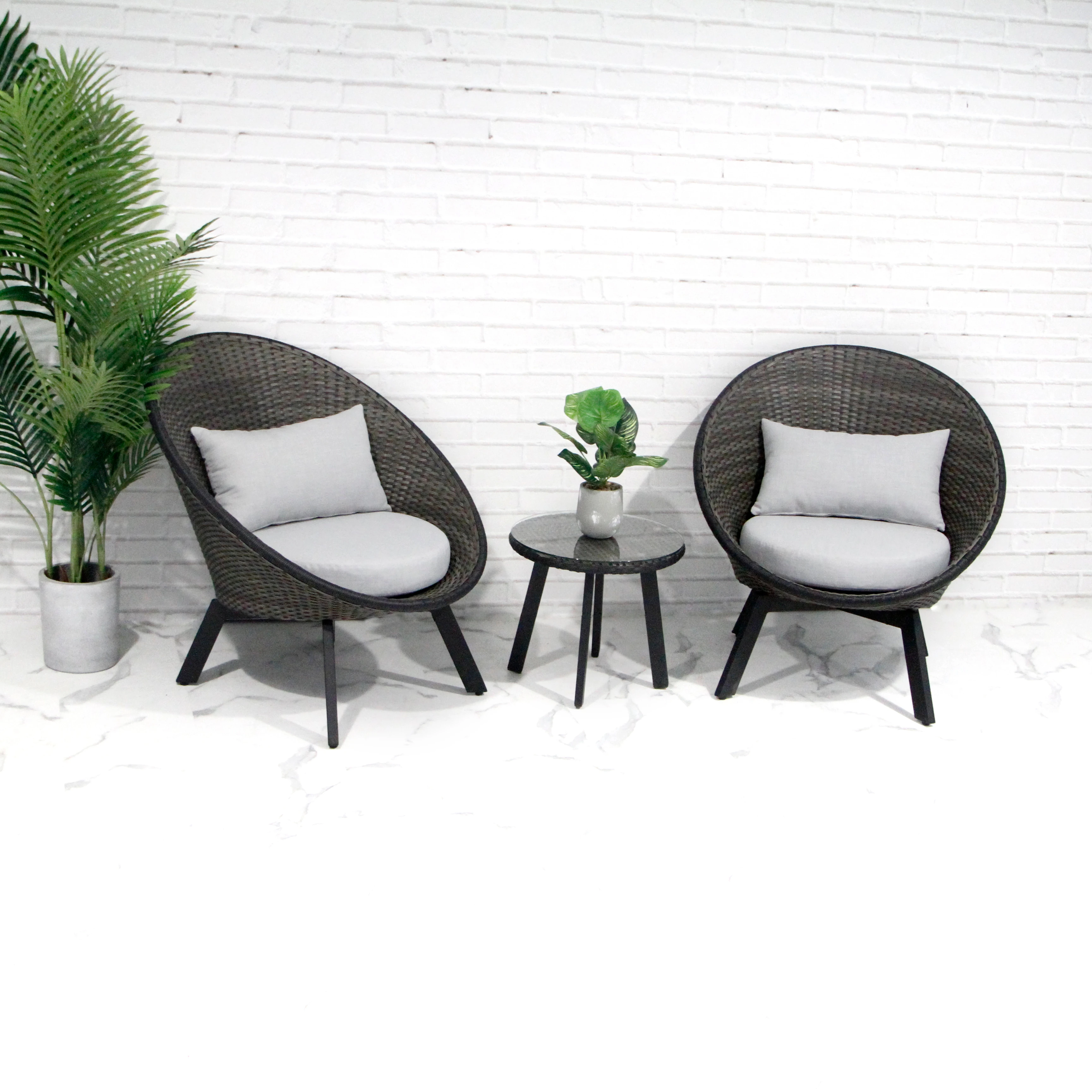 
Outdoor 3 piece bistro set rattan wicker chair with table patio chair set 