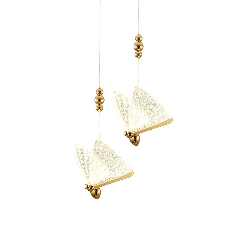 hot sale gold butterfly animal shade gold acrylic led contemporary hanging pendant lamp interior lighting