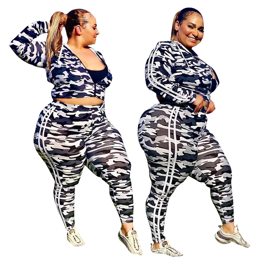 Printed Autumn/Winter Camouflage Casual Sports Suit Two Piece Set for Women