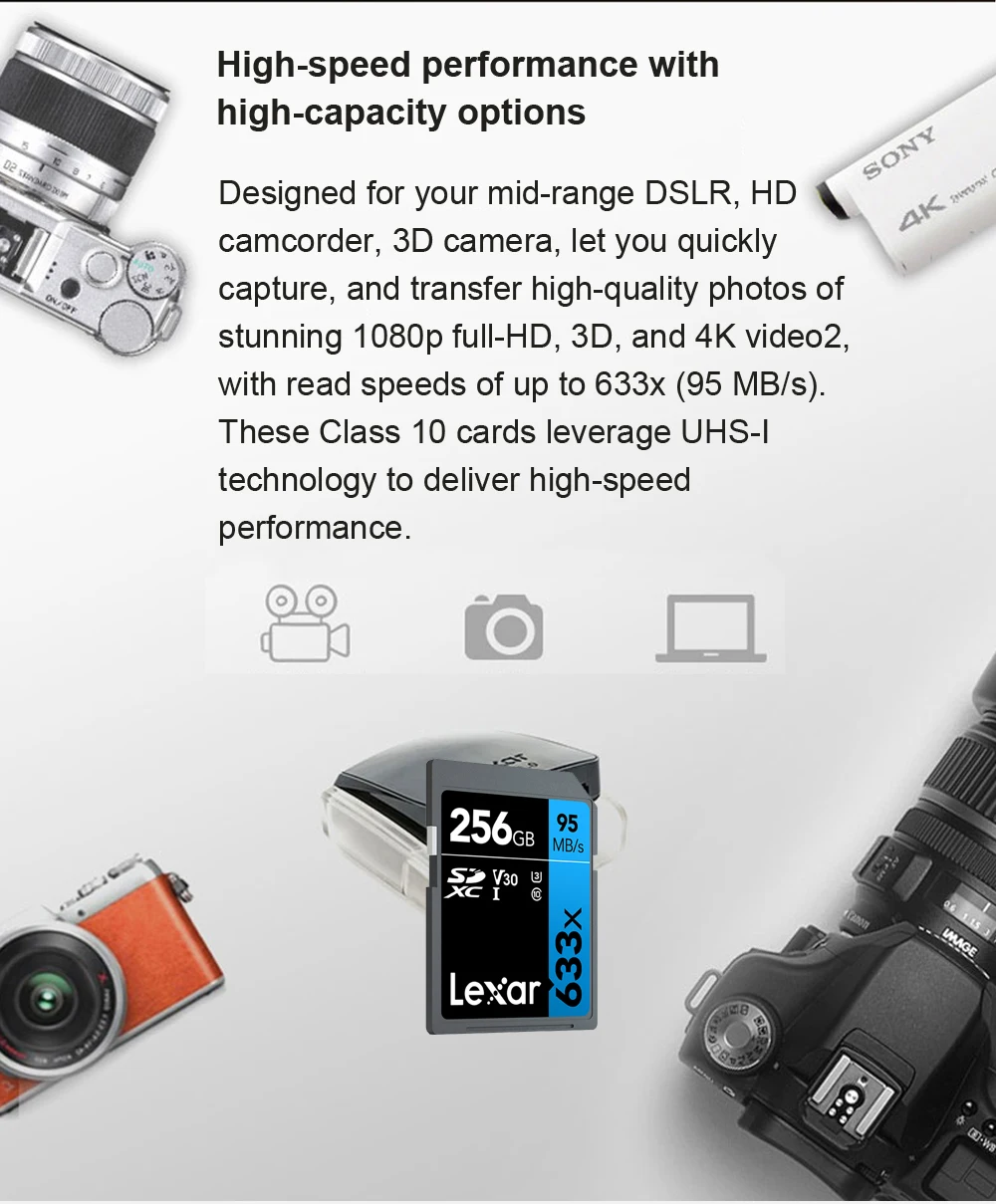Lexar 32GB 64GB 128GB 256GB V30 U3 Class 10 SD Card Memory SDHC SDXC Card Max 95MB/s High Speed For Camera - ANKUX.COM