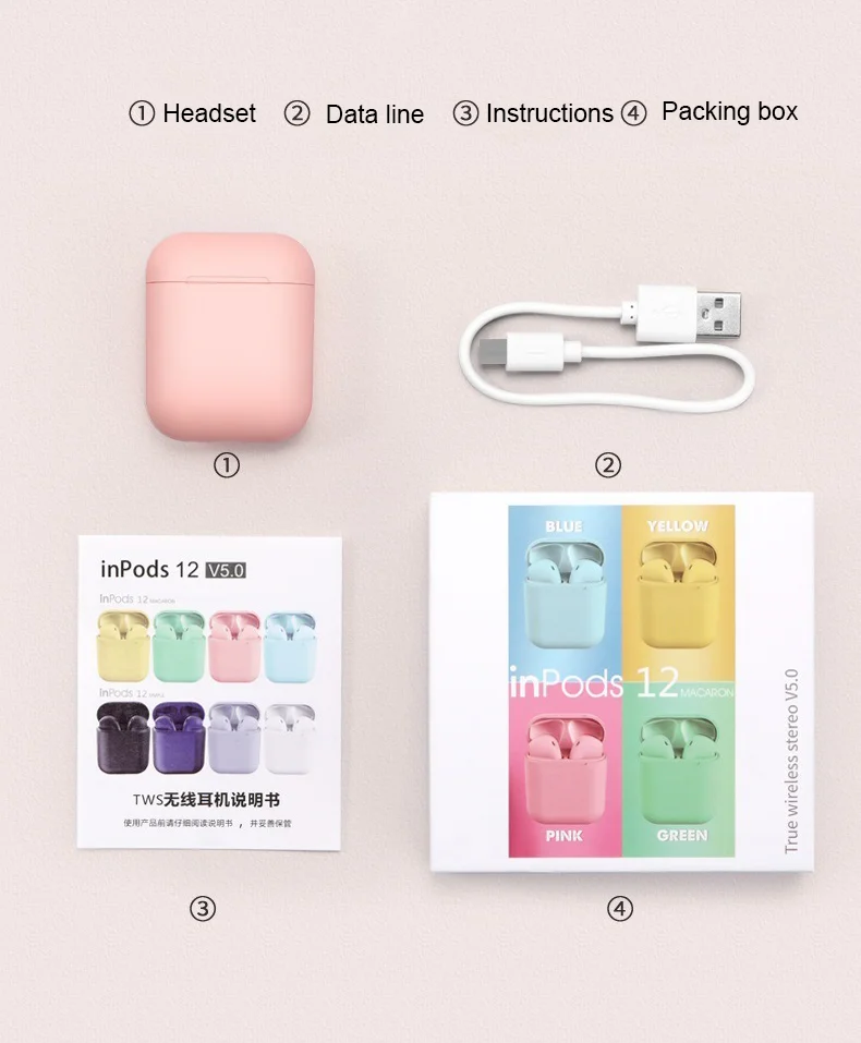 Free sample inpods i12 charging box Hot seller Tws Wireless Earphone Headphones BT 5.0 TWS Ear Phone For Mobile