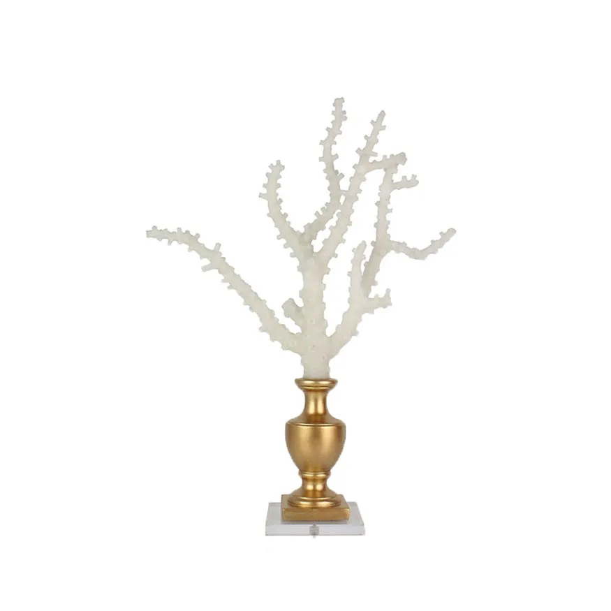 Modern artificial resin white coral statue  acrylic base ornaments for decorations manufacture