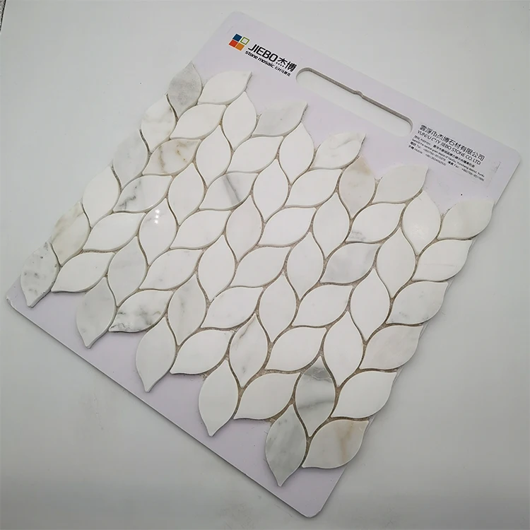 High Quality 350*285MM Leaf Polish White Waterjet Parquet Marble Mosaic Tiles