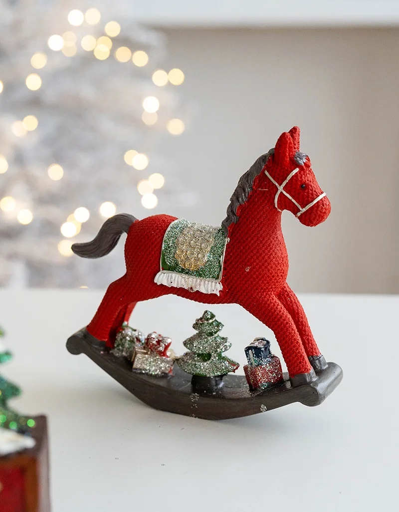 Resin Santa Claus Rocking Horse Festive Desktop Ornaments for Home Christmas Gifts for Holiday Party Crafts