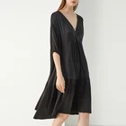 Ladies elegant half sleeve women's solid color black luxurious silk dress for casual wear