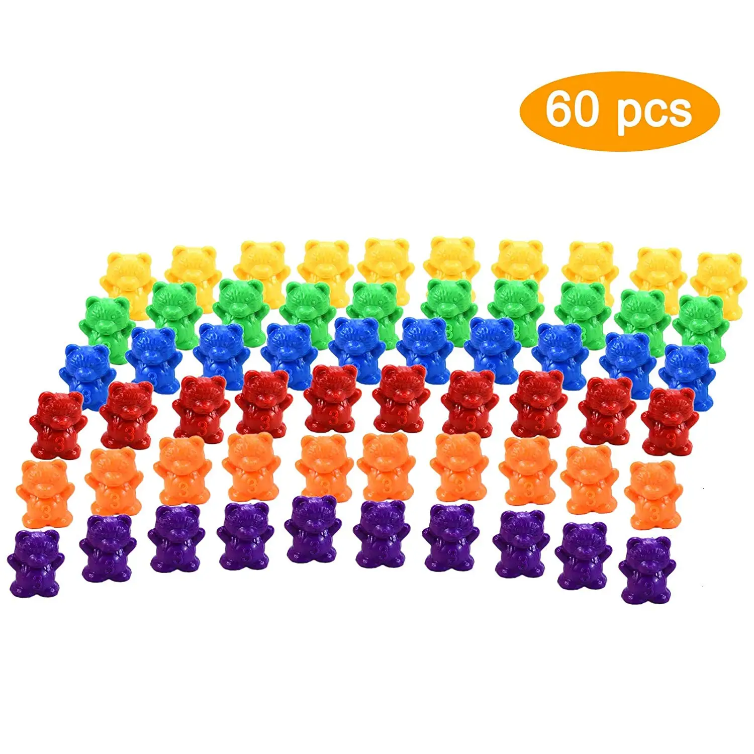Colored 3g Counting Bears For Toddlers,60 Pcs Color Sorting Bears For