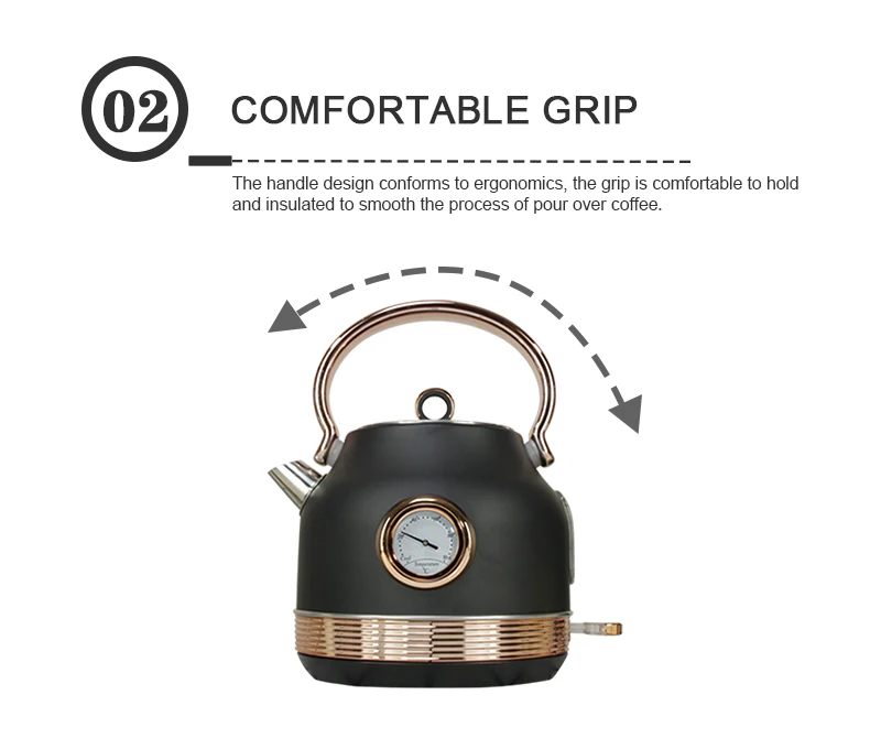 2020 New design retro rose gold and black color big capacity 1.7L electric water kettle home appliances with thermometer kettle
