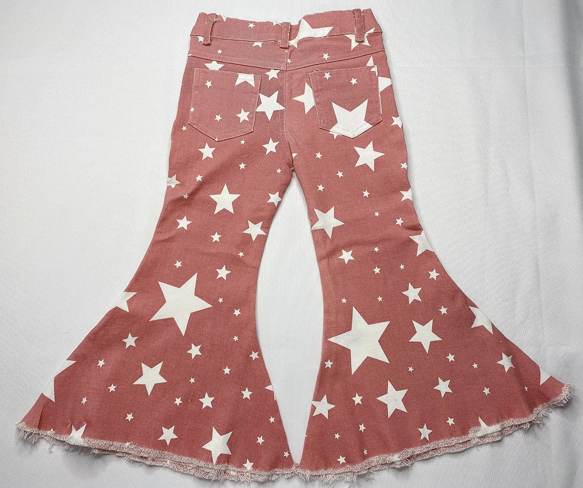 star print bell bottom jeans