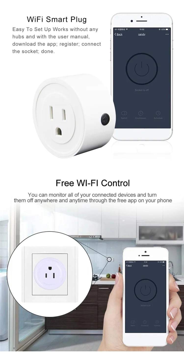 Factory Price Tuya Smart Home Smart Plug Power Indicator Wifi Smart Socket with Voice Remote Control Alexa Google Home