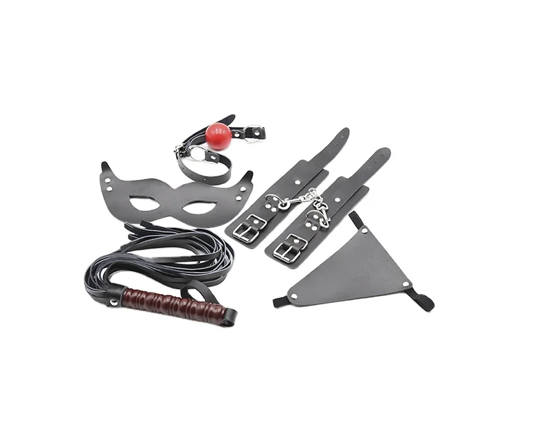 Sexy Bdsm Kits Leather Sex Bondage Set Handcuffs Whip Gag Mask Sex Toys