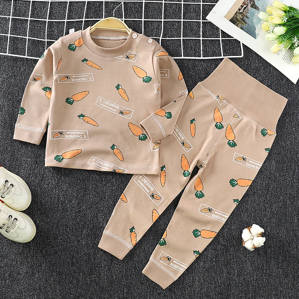 Wholesale Cute Kids Boys Sleepwear Cartoon Print Striped Pajama Set