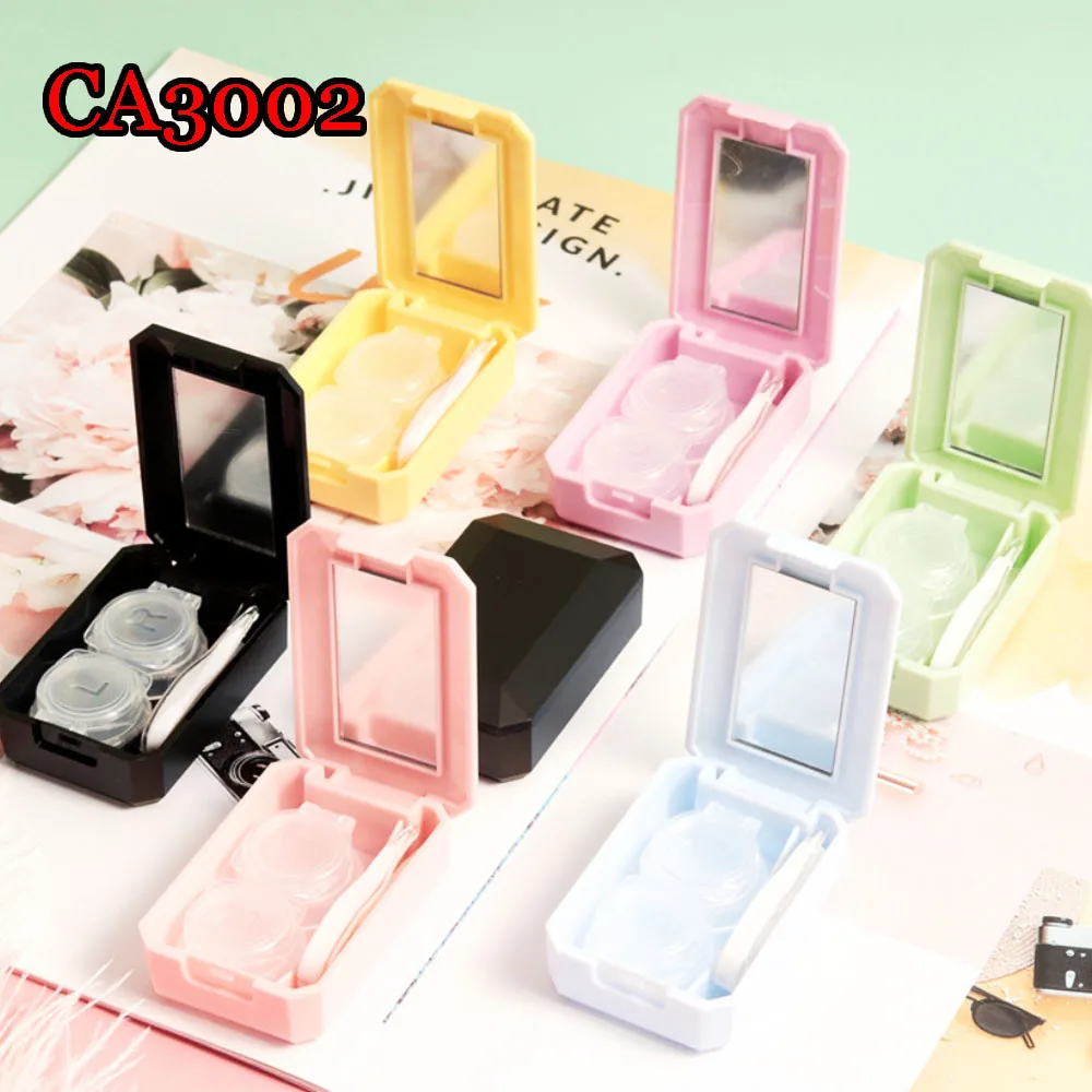 Colorful Contact Lens Case,Diamond Sharp Solid Portable Lenses Travel Box/kits Water Soaking