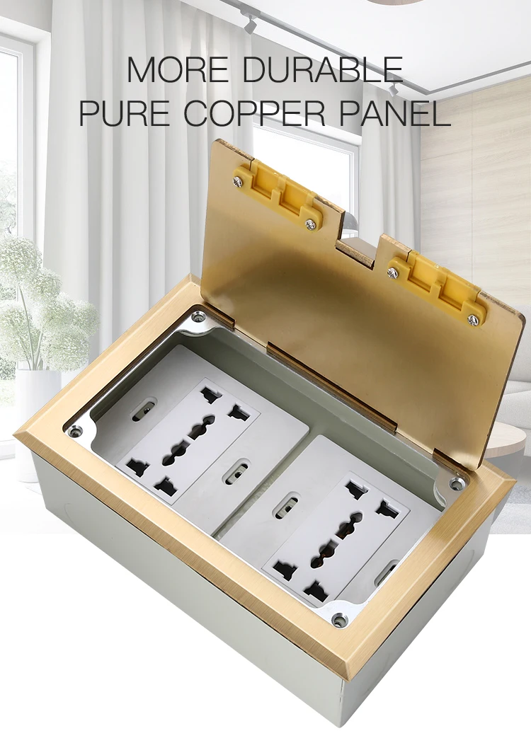 Double commercial open type brass multifunctional floor socket box