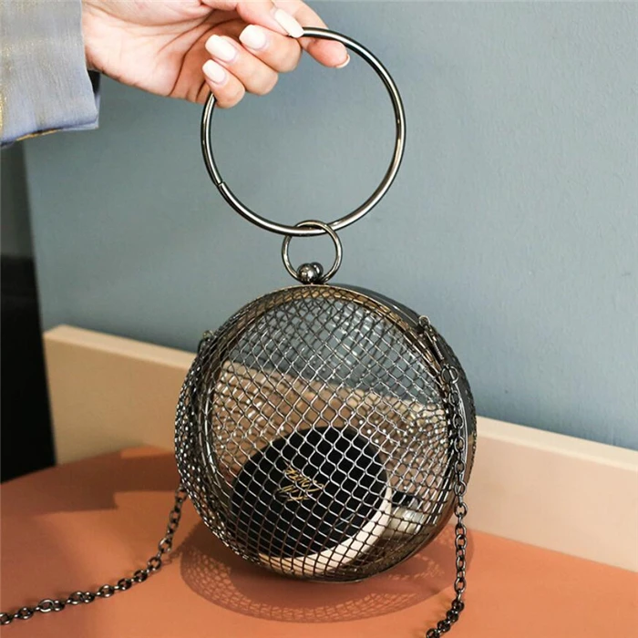 2022 New Arrival Gold Hollow Metal Evening Bag Birds Cage Clutches