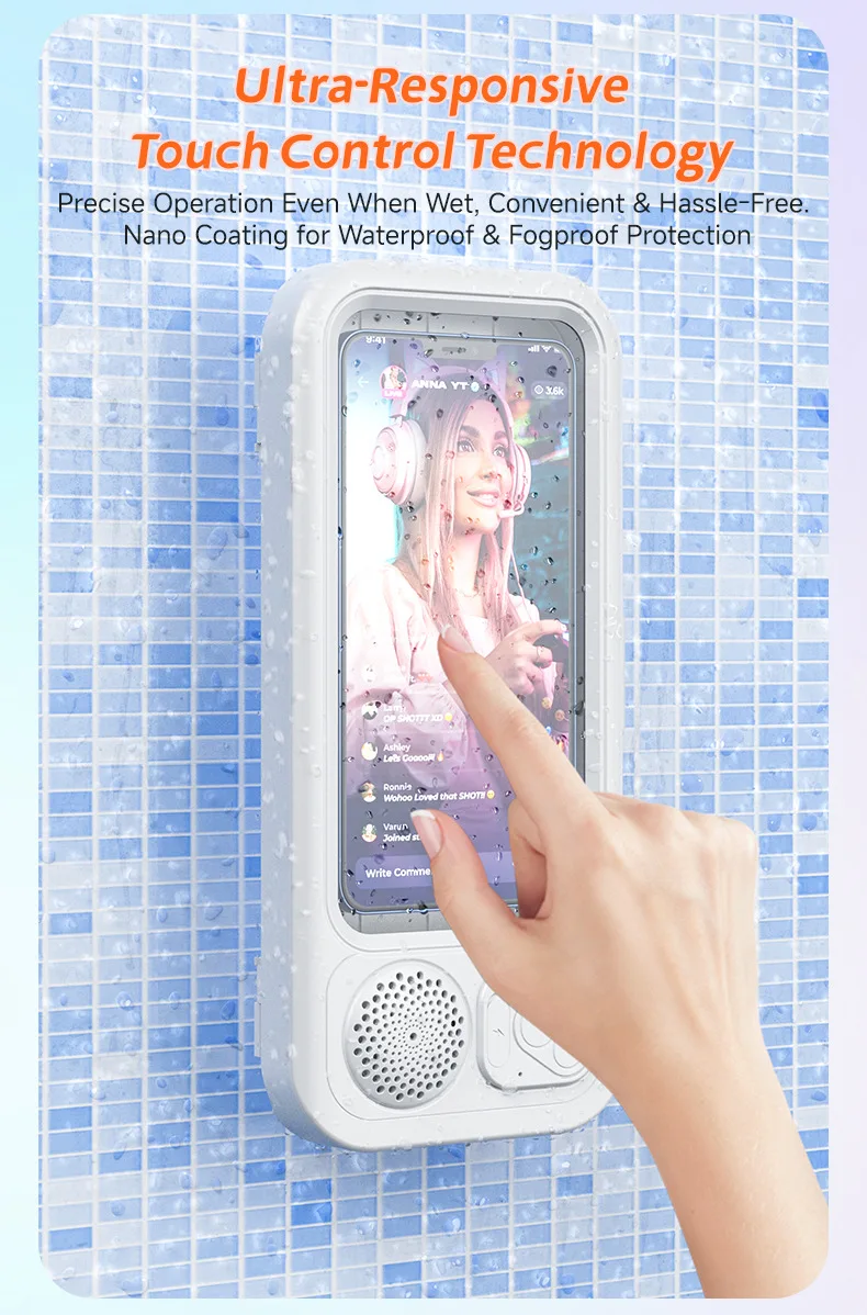 Phone Mount Waterproof Bathroom Phone Holder / Phone Case with Built-in BT Speaker, IPX5, 500-800mAh, Portable Speaker