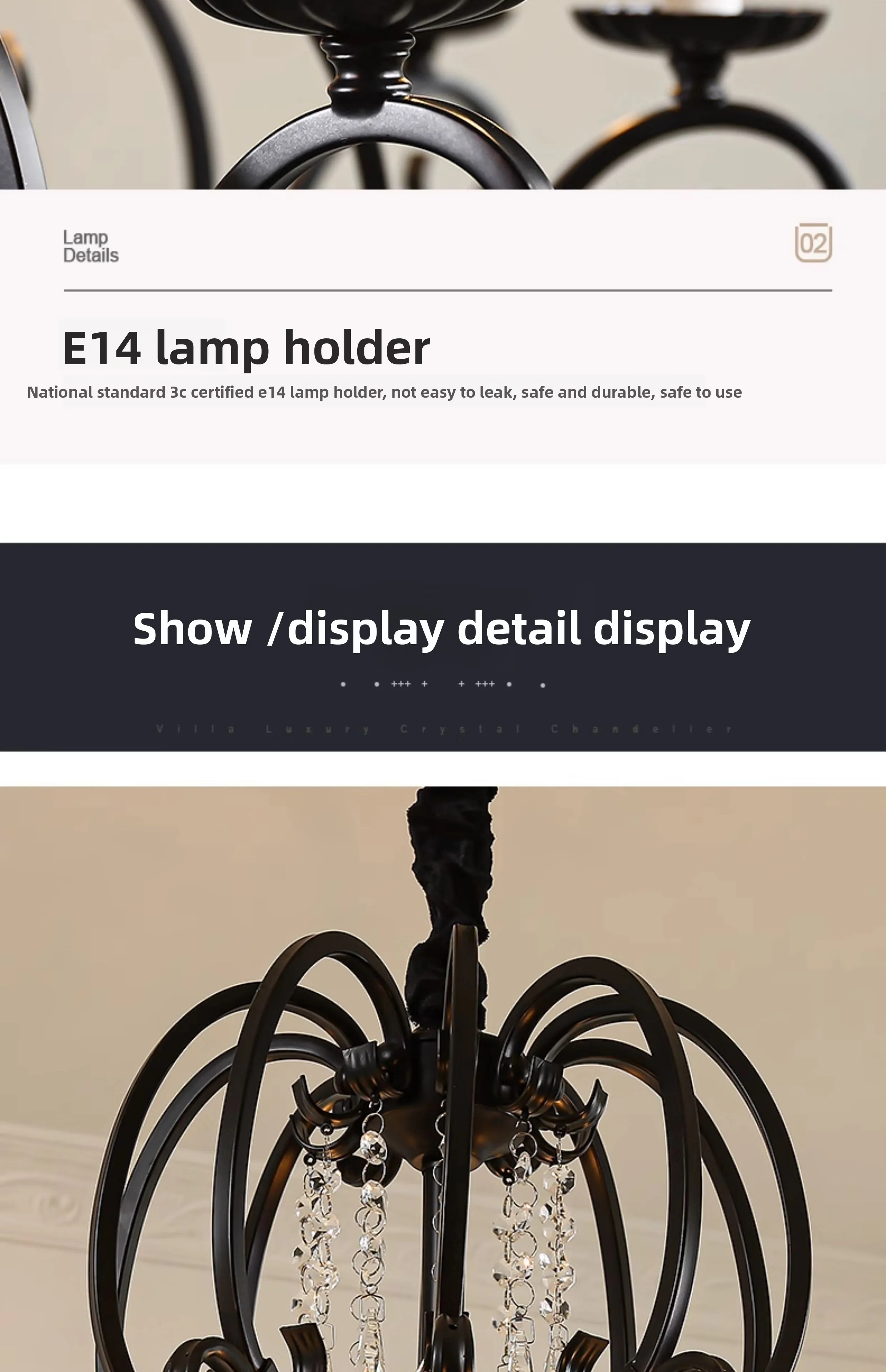 product large vintage retro brass black metal crystal chandelier customized home decor pendant light-18