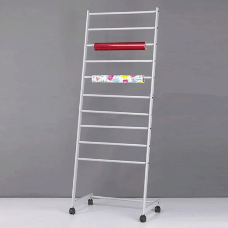 Hyxa031a White Fabric Storage Display Rack With 8 Rolls In Each Side