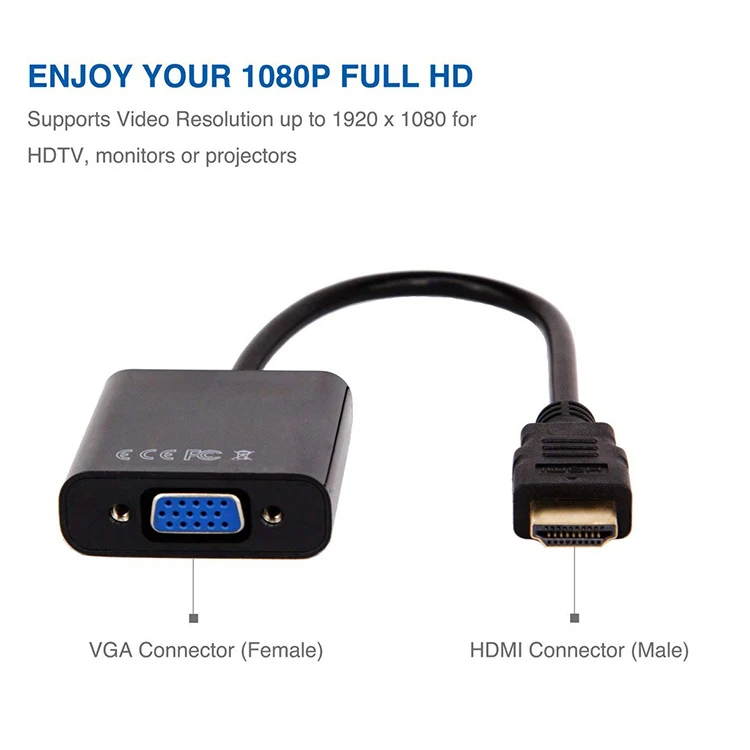 con Poder y Audio Auanoz Adaptador HDMI a VGA Compatible para Computadora Computadora Portátil HDTV. Monitor HDMI a VGA Macho a Hembra 1080P Adaptador PC Proyector Computadora De Escritorio 