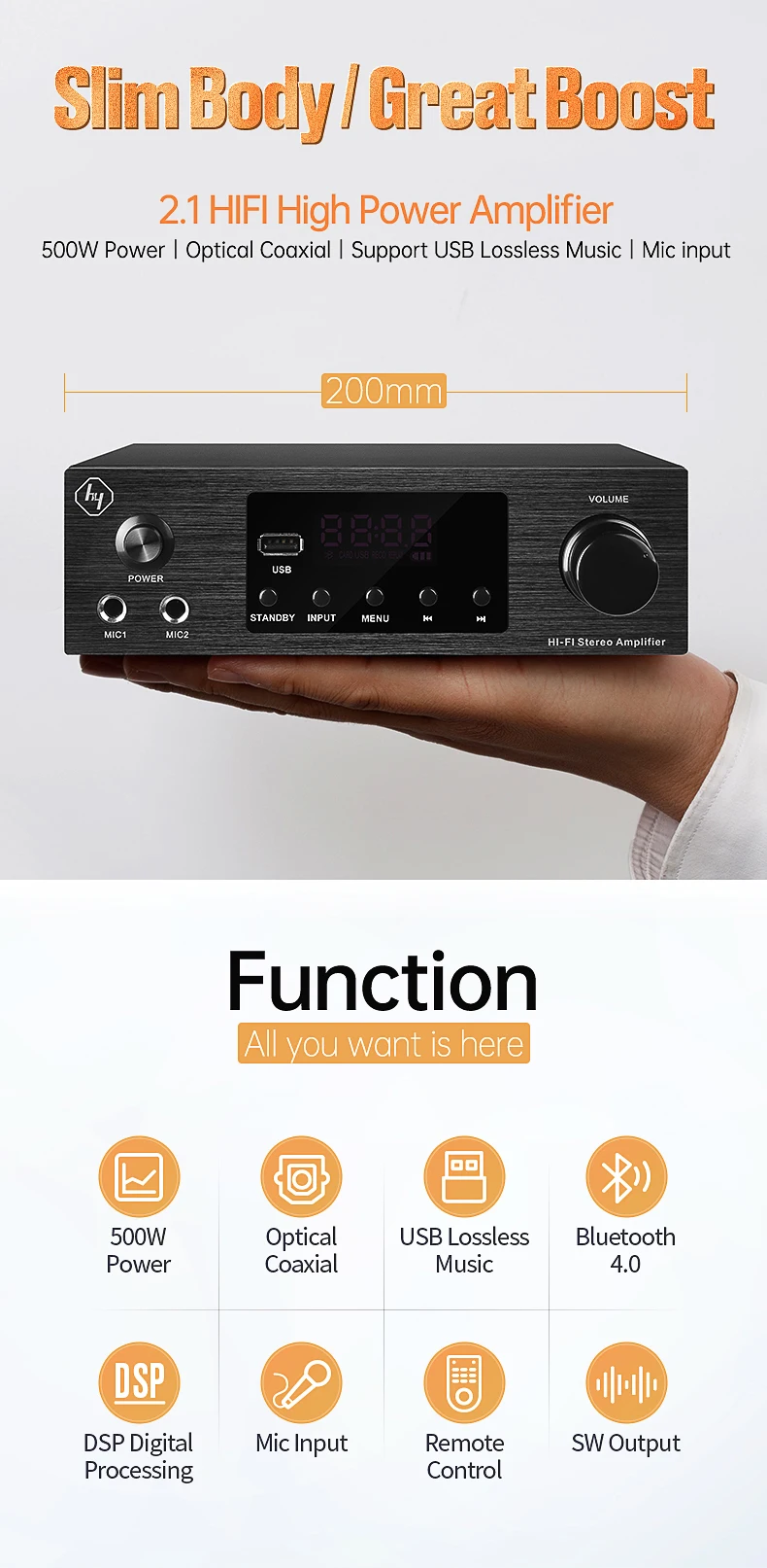 100W Mini Hifi Stereo Doppel Kanal Verstärker Auto Heim MP3 Fm Audio Player 