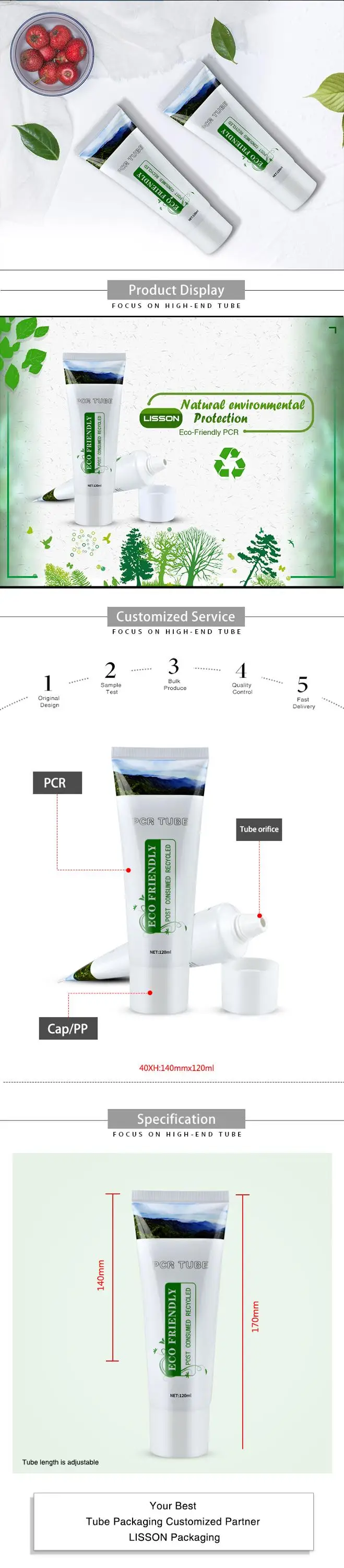 D 40mm Eco-Friendly PCR Recycled Toothpaste and Cosmetic Tube