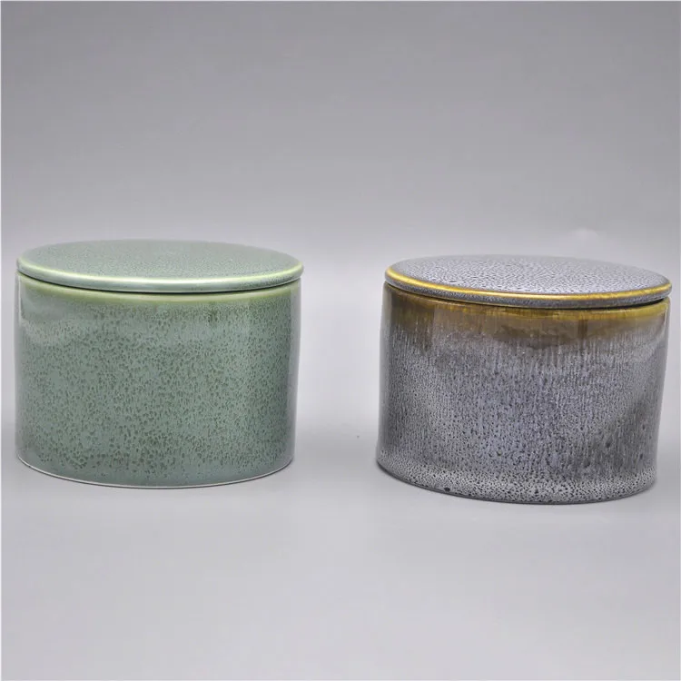 unique design reactive glaze rustic style empty ceramic candle vessel antique bulk candle jars with lid  .jpg
