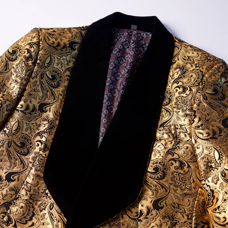 Mens Three-piece Set Wedding Suits Gold Floral Pattern Slim Fit Party Prom Dress Tuxedo Singers Costume Smoking Uomo