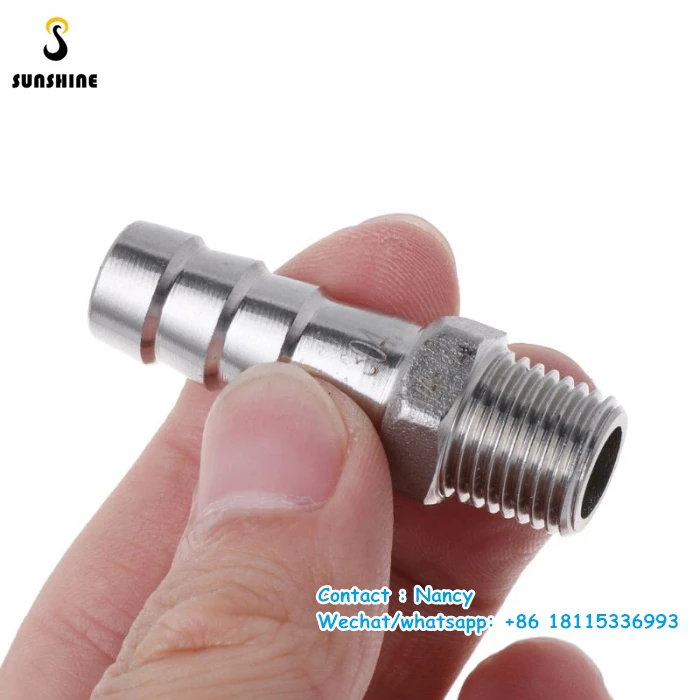 BSP Male Thread Pipe Fitting x Barb Hose Tail Connector Stainless Steel Durable 